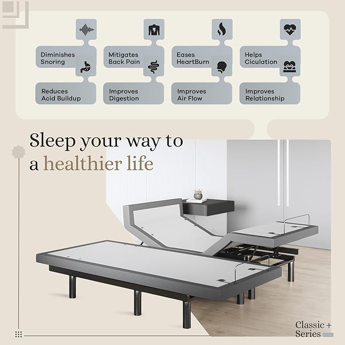 Sven & Son Harmony Adjustable Bed Base, Head and Foot Lift, Massage, Under-Bed Lights, USB, Gel Memory, Zero Gravity Smart Frame - Split King