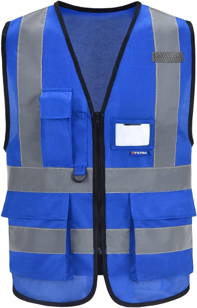 A-SAFETY XSmall Blue Safety Vest Reflective Work Vest,Hi Vis vest 7 Pockets, X-Small