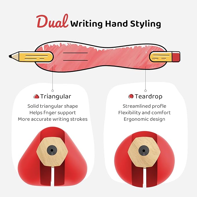 3 Pack Silicone Pencil Grips for Kids & Adults, Ergonomic Dual-Head Design for Handwriting, Drawing & Coloring, Improves Grip Control, Pink/Red/Yellow
