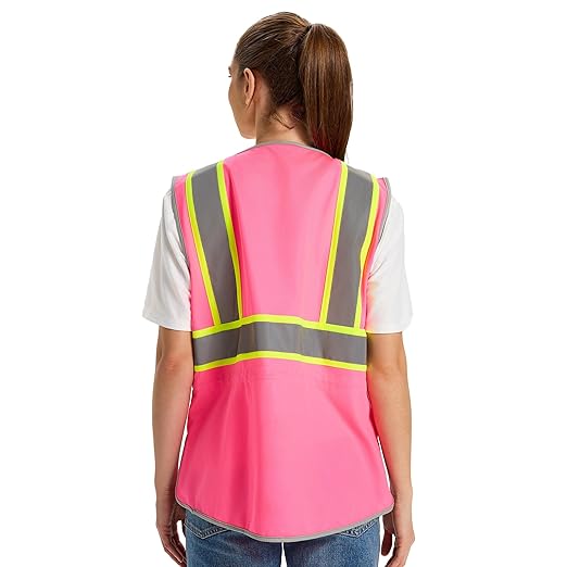 Hi Vis Safety Vest for Women, Working Drawstring waist Construction Vest with Pockets and Zipper, Womens Safety Vest, ANSI Type R Class2