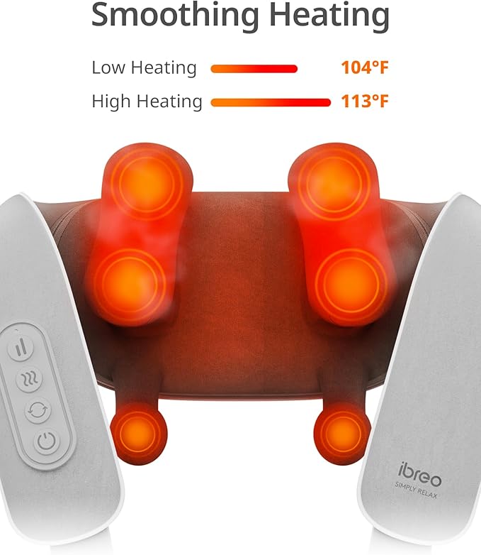 Cordless Shiatsu Neck and Back Massager with Heat, 10 Mins x 12 Uses, 3 Massage Modes & 2 Intensity Levels, 3D Kneading Deep Tissue for Pain Relief, Voice Prompt & Smart Memory, Relax for Women, Men
