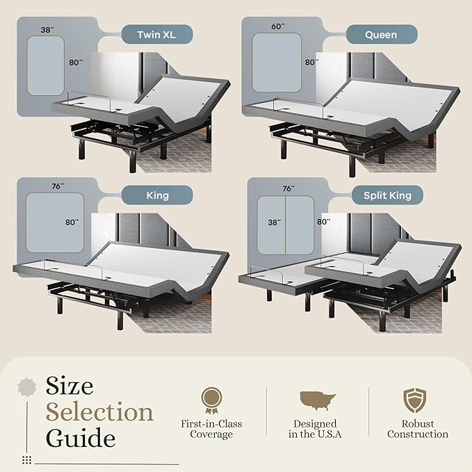 Sven & Son Classic Adjustable Bed Base, Head and Foot Lift, Massage, Under-Bed Lights, USB, Gel Memory, Zero Gravity Smart Frame - King