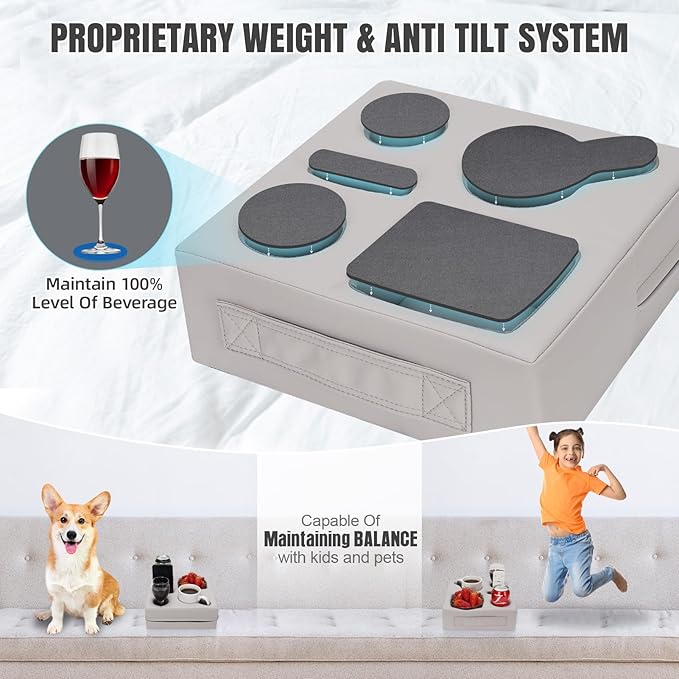 STBoo Couch Cup Holder Pillow - Sofa Drink Cup Holder Cozy Buddy | Bed Caddy Organizer Holds Remote, Snacks, Phones | Waterproof Anti-Spill Sofa Beverage Tray for Car, Pack, Beach, RV, Boat (PUGrey)