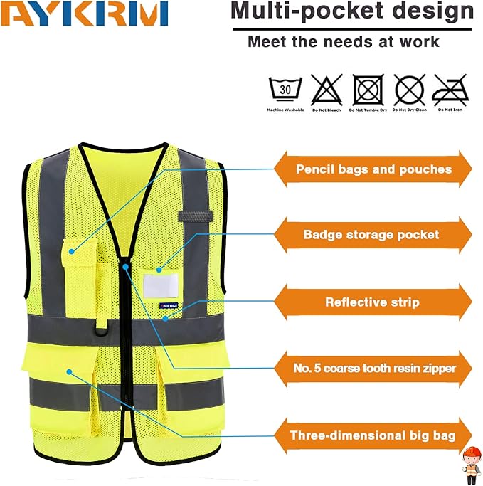 A-SAFETY High Visibility Mesh Safety Reflective Vest with Pockets and Zipper,Hi Vis Viz Reflective Safety Vest(Yellow Mesh XXXL)