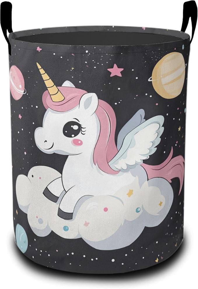Laundry Basket,Cute Unicorn Large Canvas Fabric Lightweight Storage Hamper Organizer Dirty Clothes Collapsible Waterproof for College Dorms,Bathroom