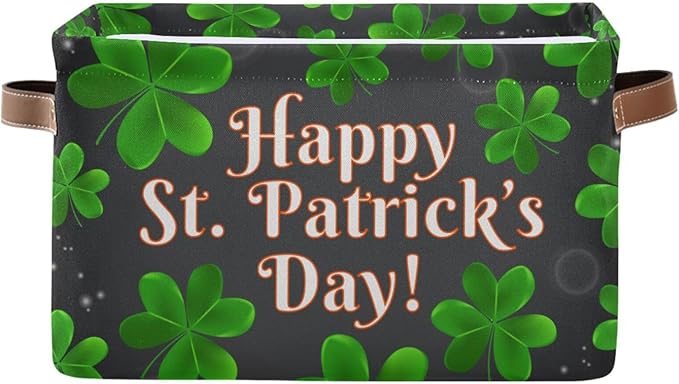 Storage Basket Happy St Patrick's Day Cube Storage Bins Organizer Bag Collapsible Closet Shelf Baskets with handle for Cloth Book 14.2×10.2×8.3 IN