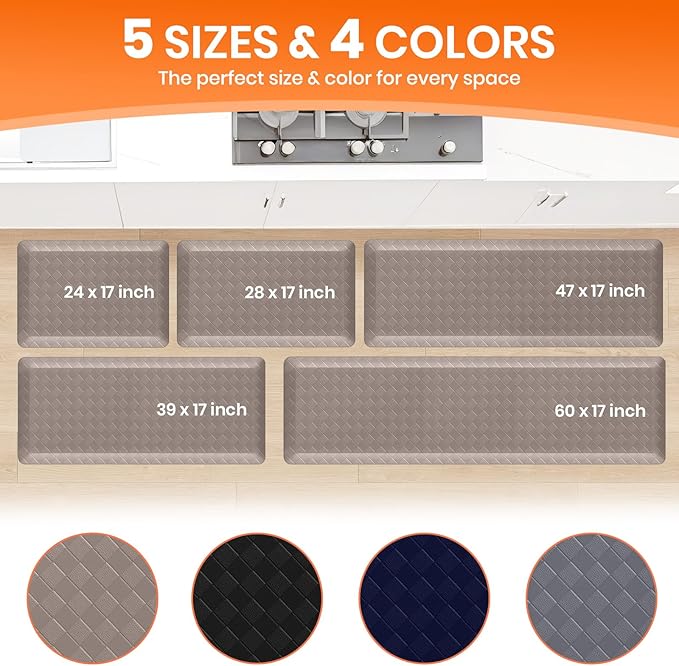 4/5 Inch Extra Thick Kitchen Mats for Floor,Non Slip Anti Fatigue Kitchen Rugs,Waterproof Stain Resistant Sink Mat,Cushioned Standing and Comfort Mats for Office (17"x39" Khaki)