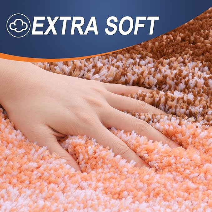 OLANLY Bathroom Rug Set 2 Piece, Soft Absorbent Microfiber Bath Rug Set, Non-Slip, Machine Wash Dry, Plush Shaggy Bath Mats for Bathroom (47"x20"+24"x16", Orange)