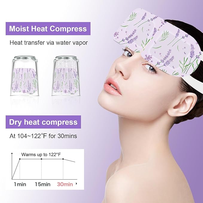 Adofect 20 Packs Steam Eye Mask for Dry Eyes, SPA Warm Eye Patches for Puffy Eyes, Disposable Self Heating Eye Mask for Home, Sleep, Travel Essentials, Relief Stress Eye Fatigue (Lavender)