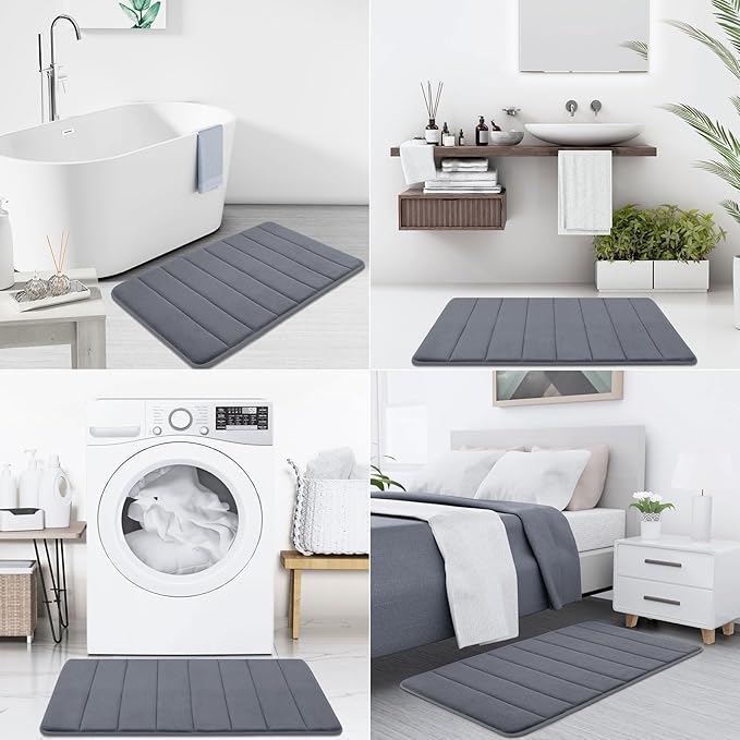Buganda Memory Foam Bath Mat, 59" x 17", Ultra Soft and Non-Slip Bathroom Rugs, Water Absorbent and Machine Washable Bath Rug Runner for Bathroom, Shower, and Tub, Dark Grey