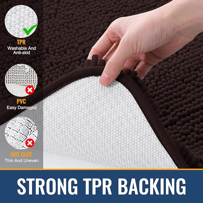 Arotive Bathroom Toilet Rugs U Shaped 24x20, Extra Soft Absorbent Shaggy Chenille Contour Bath Rugs for Toilet, Machine Washable Non-Slip Contoured Bath Mats, Brown