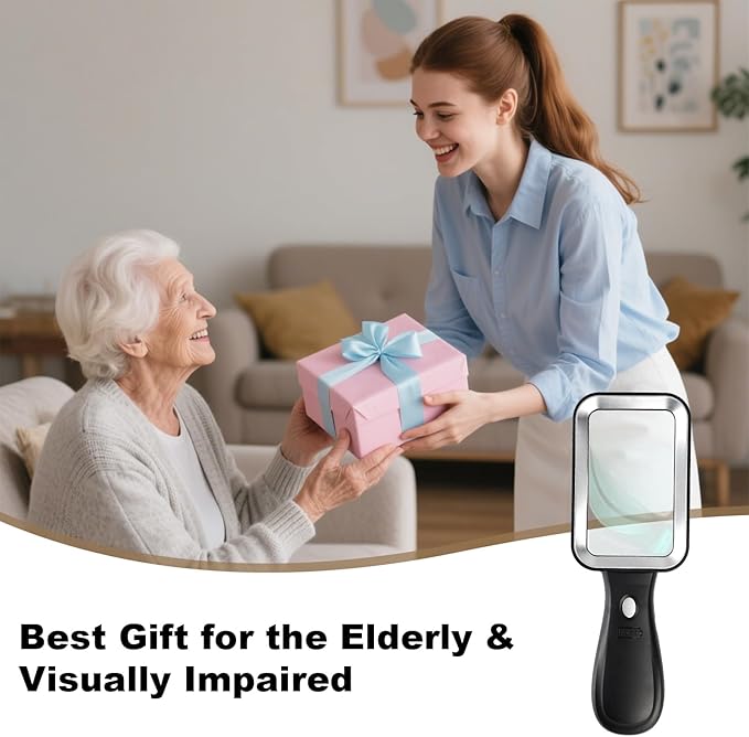 10X Magnifying Glass with Light and Case, Rechargeable Magnifier with 3 Color Modes, Lighted Magnifying Glass Handheld for Seniors Reading Low Vision, Inspection, Close Work