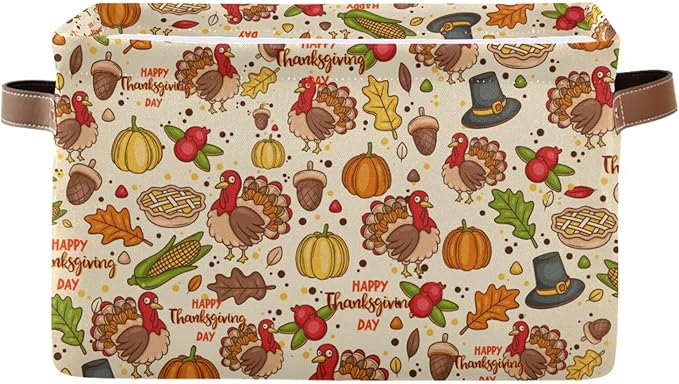 Storage Basket Thanksgiving Day Pumpkins Cube Storage Bins Organizer Bag Collapsible Closet Shelf Baskets with handle for Cloth Book 14.2×10.2×8.3 IN