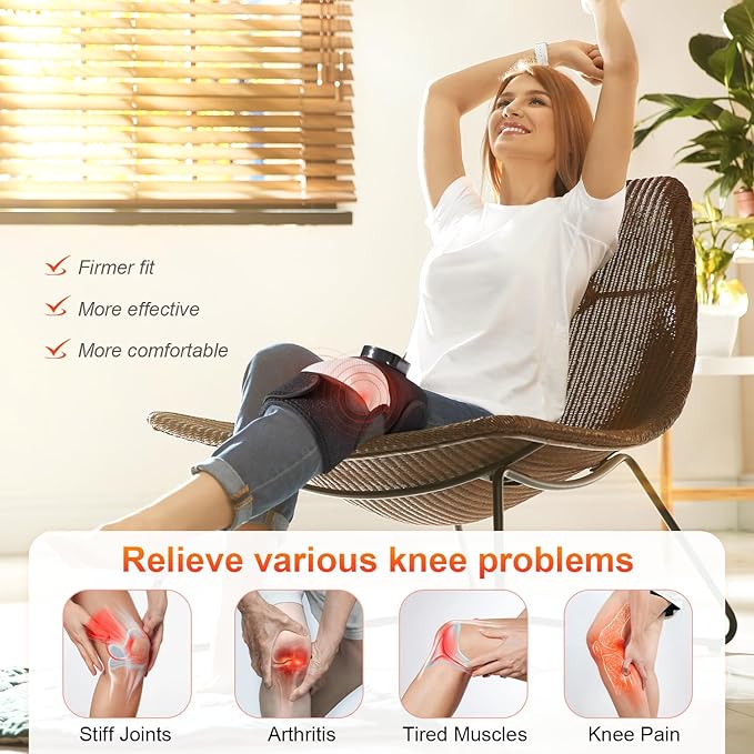 Cordless Heated Knee Massager, FSA Eligible 3-in-1 Electric Massager with Heating Pad for Elbow Shoulder Pain Relief Wrap with 3 Vibration & 6 Heating Modes