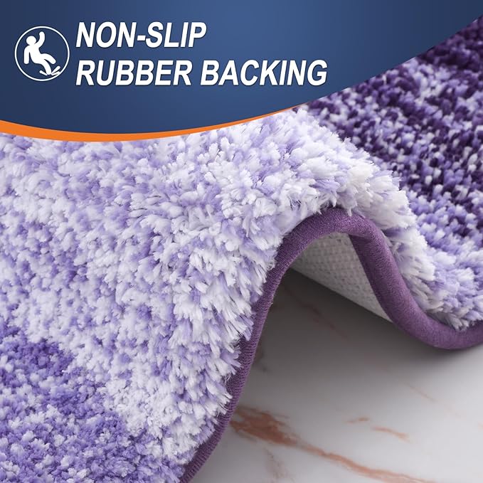 OLANLY Bathroom Rug Set 2 Piece, Soft Absorbent Microfiber Bath Mats and U-Shaped Contour Toilet Rug, Non-Slip, Machine Wash Dry, Plush Shaggy Bath Mats for Bathroom (30"x20"+24"x20", Violet)