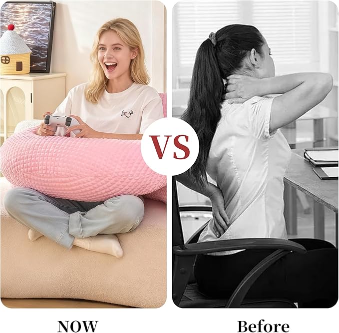 Reading Pillow for Bed,U Shaped & Back Support Pillow for Bed,19" Backrest with Lumbar & Arm Support,Comfy Flannel Fabric,Lap Pillow for Gaming/Reading/Watching TV,Pink