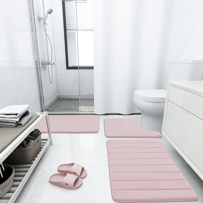 Buganda Memory Foam Bath Mat, 47" x 24", Ultra Soft and Non-Slip Bathroom Rugs, Water Absorbent and Machine Washable Bath Rug Runner for Bathroom, Shower, and Tub, Peach