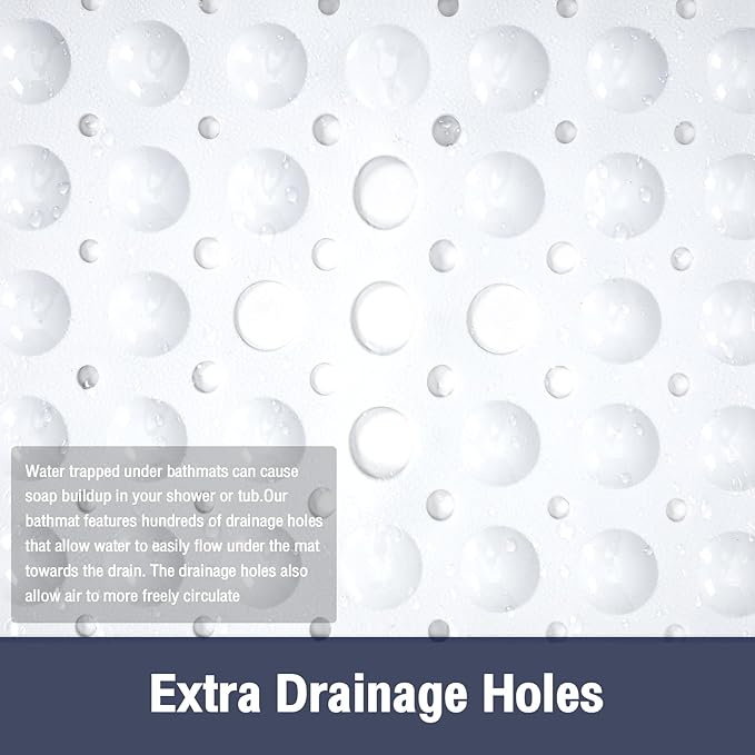 White Square Shower Bathtub Mat Non Slip 21x21 Inch, Soft Bath Mat for Inside Shower Tub, Shower Stall Mats for Bathroom Floor with Big Suction Cups Drain Holes, Easy Washable Dry BPA-Free