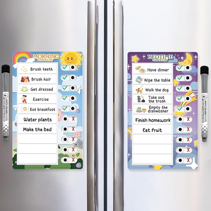 Chore Chart for Kids: Dry Erase to Do List, Morning/Bedtime Routine Chart, Magnetic Checklist, Toddler Visual Schedule, Daily Behavior Chart for Fridge