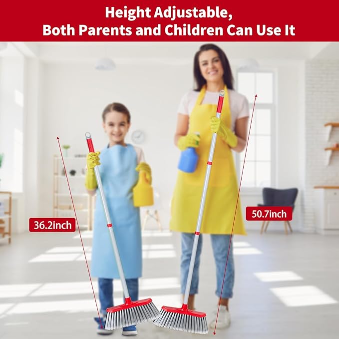 SDSM Indoor Outdoor Broom, Unique Double-Sided Bristles Long Handle Heavy Duty Broom Perfect for Home and Courtyard Garage Lobby Mall Market Floor Home Kitchen Room Office Pet Hair Rubbish 51 Inch