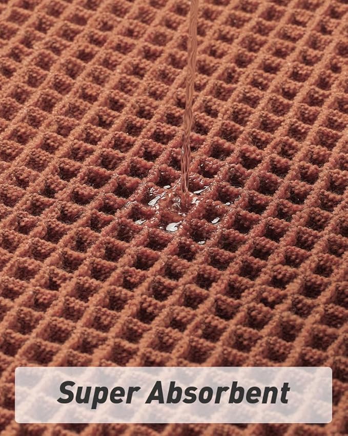 AMOAMI Upgraded Waffle Bath Mat, Super Absorbent Non Slip Bath Mats for Bathroom Floor, Machine Washable Bathroom Rugs with Tassels, Rubber Backed Bathroom Mats, Ultra Soft, 17" x 24", Dirty Orange