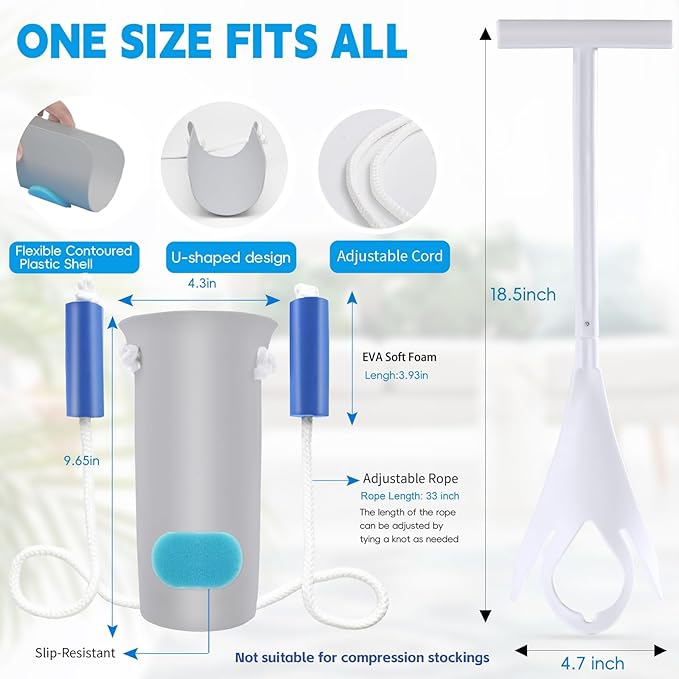 Sock Aid Kit, Sock Puller Aid Easy On and Off, Sock Assistant Device No Bending, Sock Aids for Putting On Socks and Sock Remover, Sock Helper for Seniors, Pregnant, and Limited Mobility (Grey)