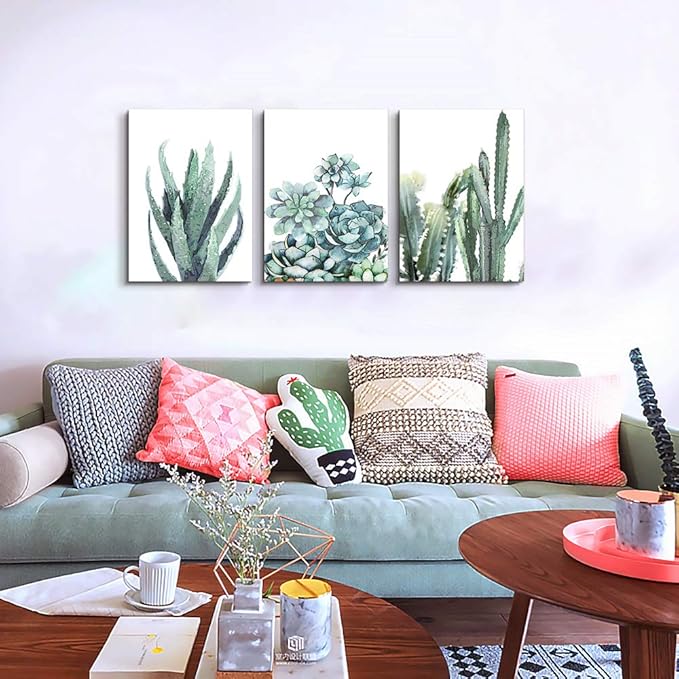 Canvas Wall Art for living room bathroom Wall Decor for bedroom kitchen artwork Canvas Prints green plant flowers painting 16" x 24" 3 Pieces Modern framed office Home decorations family picture