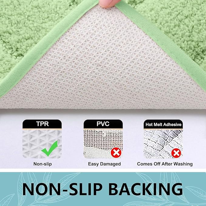 Buganda Bathroom Rugs, 30" x 20", Soft and Absorbent Microfiber Bath Rugs, Non-Slip Shaggy Shower Carpet, Machine Wash Dry Bath Mats for Bathroom Floor, Tub and Shower, Sage Green