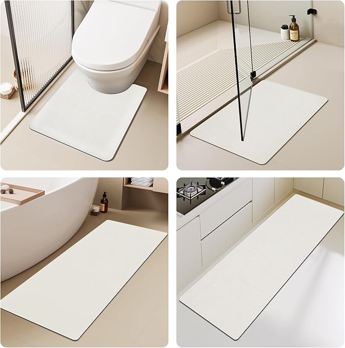 Toilet Rug, Thin Toilet Rugs U Shaped Washable Non Slip Absorbent Quick Dry Low Pile Toilet Mat, 20"x24" U Shape White