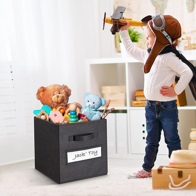 artsdi Fabric storage cubes (Set of 8) 11 Inch Cube Storage Bin, Cube storage with 8 Labels Window Cards & a Pen, Foldable cube organizer bins,11x11 Storage bin, Cubby Organizer Boxes, Black