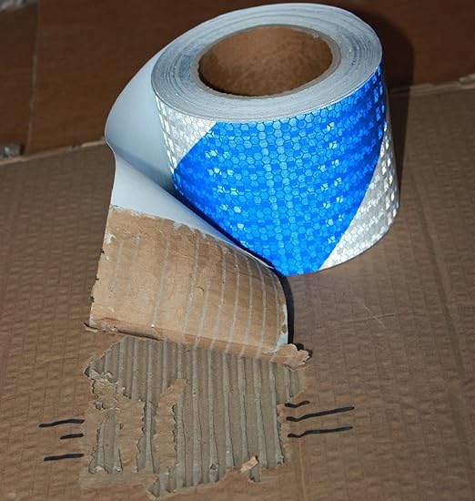Reflective Tape Blue and White 4 inch X 166 feet, Outdoor Waterproof Hazard Conspicuity Safety Industrial Marking Tape