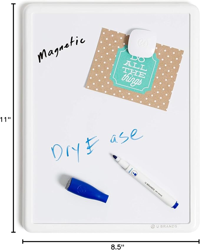 U Brands Contempo Magnetic Dry Erase Board White Board Kit, 8.5” x 11”, White Modern Frame, Includes 4 Markers and Magnet