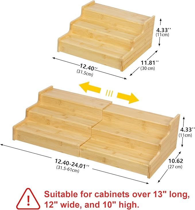 3-Tier Expandable Bamboo Mug Holder for Countertop Coffee Cup Holder Display Mug Organizer Mug Rack for Coffee Bar Organizer Mug Shelf for Cabinet for Kitchen, Home