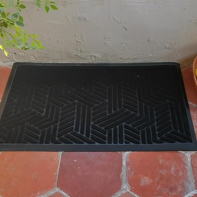Front Door Mat 36"x24" Indoors Outdoors Welcome Mats, Waterproof Non-Slip Rubber Backing Heavy Duty Doormat Outside Entrance, Low Profile Entryway Rugs Floor Mat for Patio, Pattern B Black