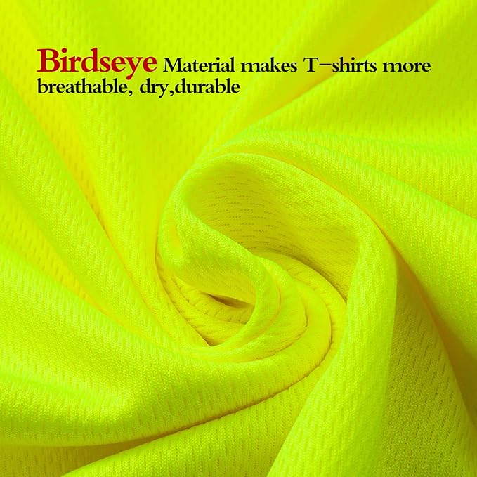 High Visibility Shirts Quick Dry Safety T Shirts with Reflective Strips and Pocket Short Sleeve Mesh Hi Vis Construction Work Class 2 Shirt for Men/Women Black Bottom Lime,Medium