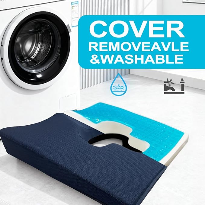 Gel Wheelchair Seat Cushion,Bed Sore Cushions for Butt,Office Chair Pressure Sore cushion,Memory Foam Pillow for bed,Pressure Ulcer Pain Relief,Relieve Sciatica,Coccyx,Washable Cover(Set Blue)