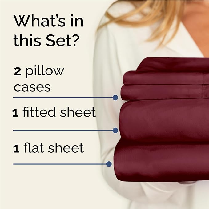 Twin XL 4 Piece Sheet Set - Cooling & Breathable Bed Sheets - Hotel Luxury Bed Sheets for Women, Men, Kids & Teens - Bedding w/Deep Pockets & Easy Fit - Soft & Wrinkle Free - Twin XL Burgundy Sheets