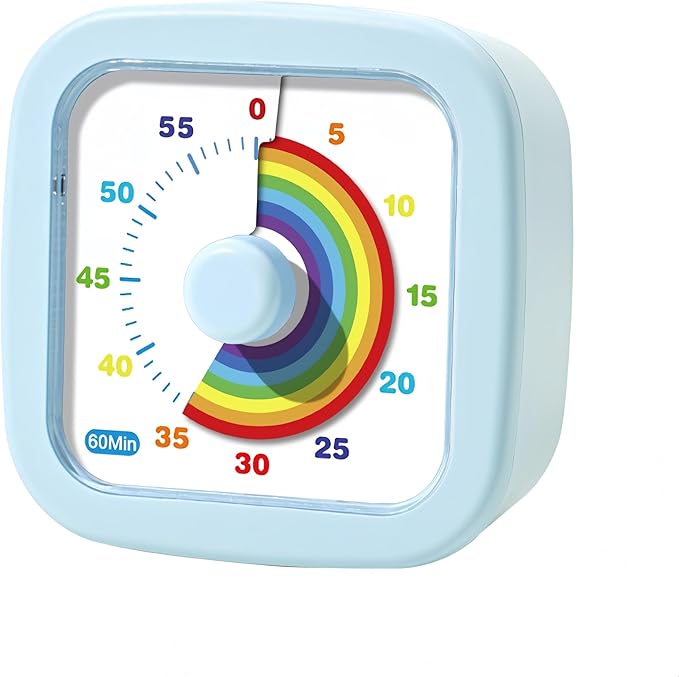 Kids Visual Timer Cute Rainbow - 60 Minute Countdown Timer Time Management for Kids and Adults, Timer for Cooking Classroom Meeting (Blue)