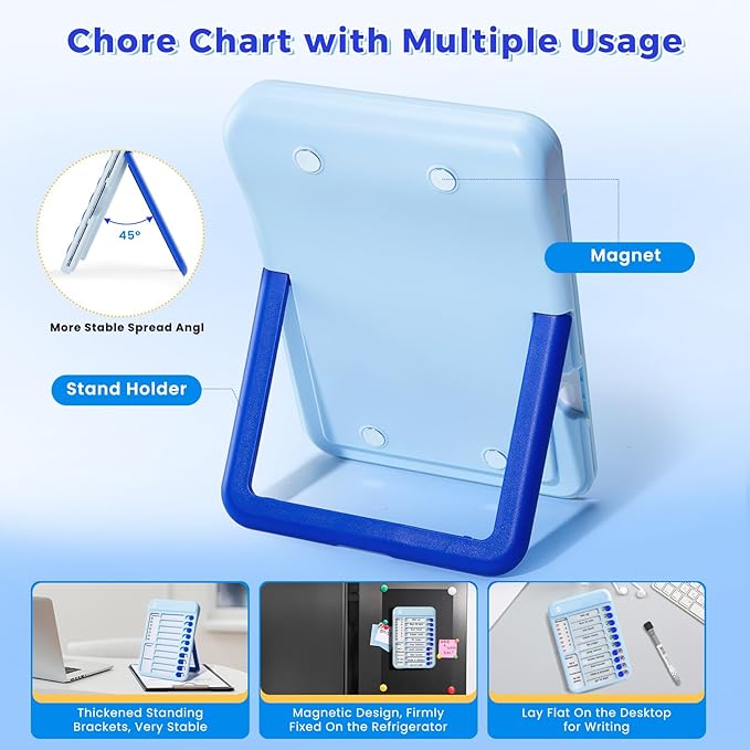 Magnetic Chore Chart for Kids, ADHD Tools for Kids to Do List Check List Chart Board Routine Chart, Visual Schedule for Fridge, Home with 10 Sliders and Magnetic Marker - (Blue+Pink)