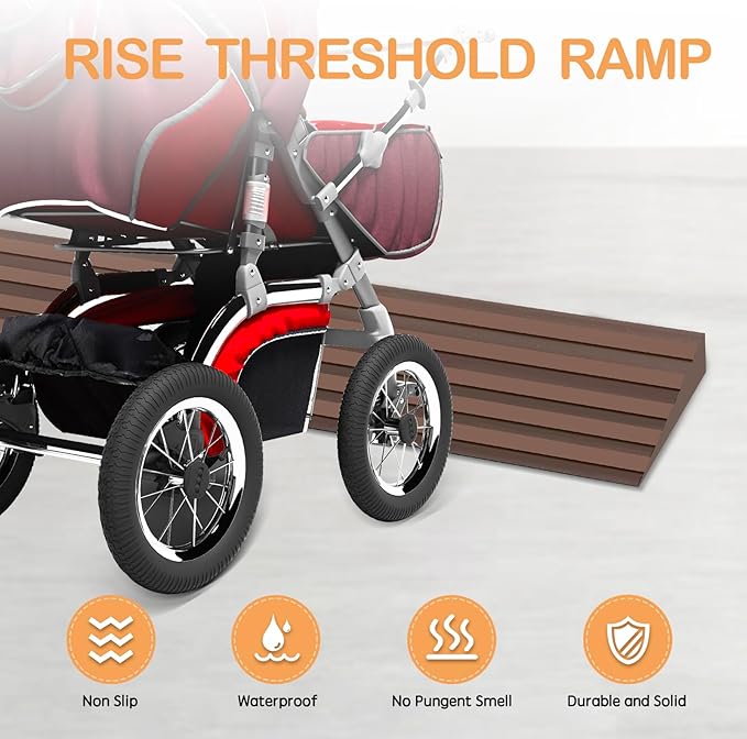 Threshold Ramps for Doorways Self-Adhesive Rubber Ramps for Door Threshold Rubber Door Threshold Ramp for Wheelchair Stroller Scooter Reducer Ramp (Brown, 3” Wide x 3.3' Long)