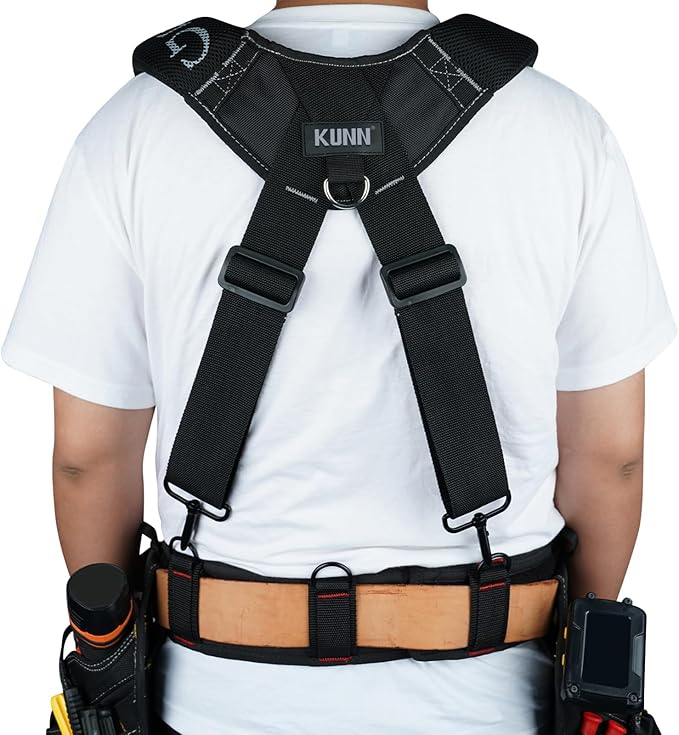 KUNN Tool Belt Suspenders Padded Construction Belt Harness with Gel Shoulder Strap Detachable Phone Holder,4 Tool Belt Loops