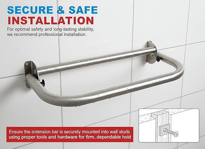 Extend-A-Hand Grab Bar Extension 24"x12"| Heavy-Duty Bathroom Safety Handrail, Non-Slip Stainless Steel Support Grab Bar for Elderly, Disabled & Injury Recovery.