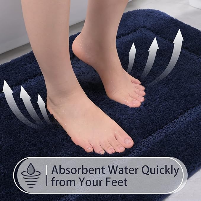 LOCHAS Bathroom Rug Set Navy, Soft Bath Rug Set 2 Piece, Toilet Mat U-Shaped 20x20 and 34x20 Bath Rugs, Quickly Dry Mats for Bathroom, Tub, Washable, Super Absorbent Floor Mat