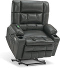 MCombo Dual Motor Power Lift Recliner Chair for Elderly, Lay Flat Lift Chair with Heat and Massage, Petite Wide Lift Chair, Cup Holders, USB A&C Ports, Faux Leather R7894 (Grey, Small-Wide)