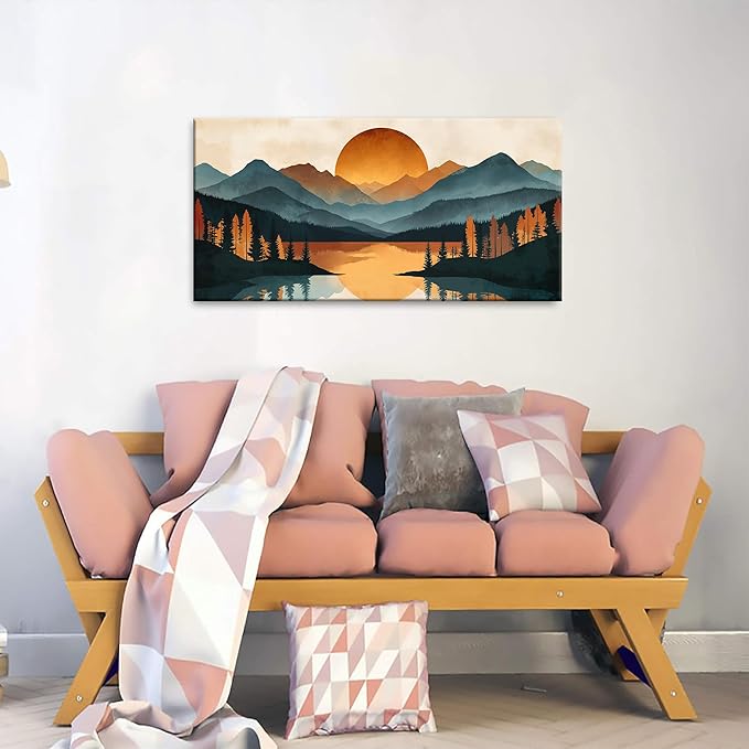 Suconvng Colorful Canvas Art Wall Decor Prints Mountain Boho Wall Art Picture For Bedroom Modern Office Home Wall Decorations Forest River Landscape Paintings Pictures Artwork Aesthetic 20 X 40 In