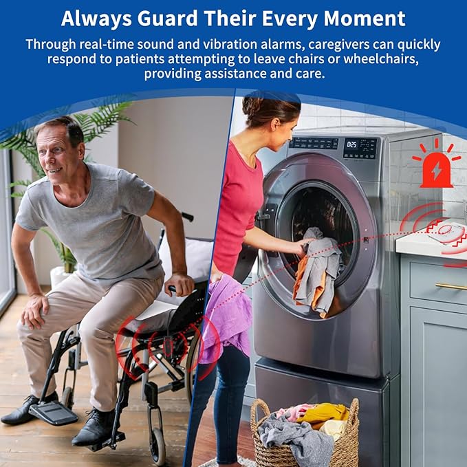 Briidea Wireless Chair Alarm for Elderly Dementia Patients, Fall Prevention Sensor with 3 Alarm Modes, Waterproof 10x15 PVC Pad, 600ft Range, Supports Multiple Pads