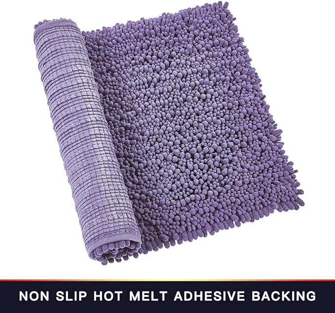 Walensee Large Bathroom Rug Non Slip Bath Mat (72x24 Inch Lavender) Water Absorbent Super Soft Shaggy Chenille Machine Washable Dry Extra Thick Perfect Absorbant Best Plush Carpet for Shower Floor