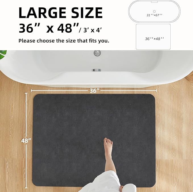 Bath Mat, Bathroom Rugs Non Slip Washable Thin Absorbent Quick Dry Bath Mat Fits Under Door Bathroom Floor Mat Perfect for Bath, Shower, or Sink 36"x48" Dark Grey