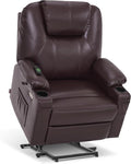 MCombo Oversized Power Lift Recliner Chair for Elderly, Lift Chair with Heat and Massage for Big and Tall, USB&Type C Ports, Cup Holders, Faux Leather R7510 (Dark Brown, Large-Wide)