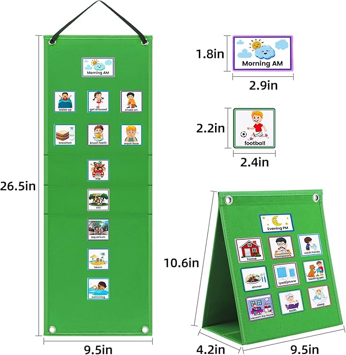 Visual Schedule for Kids with Autism Chore Chart for Kids Daily Routine Chart Autism Learning Materials Toddler Planning Board Visual Schedule for Classroom, Home with 124 Cards (Green)